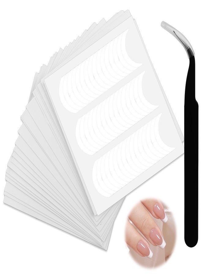 Pretwad 24 Sheets French Manicure Nail Stickers - 1152 Pcs Self-Adhesive White Tip Guides & Moon Stencils, Self Adhesive French Tip Stickers Guide, Half Moon Shaped Nail Guides Strip for Decoration DIY Tool - Image 1